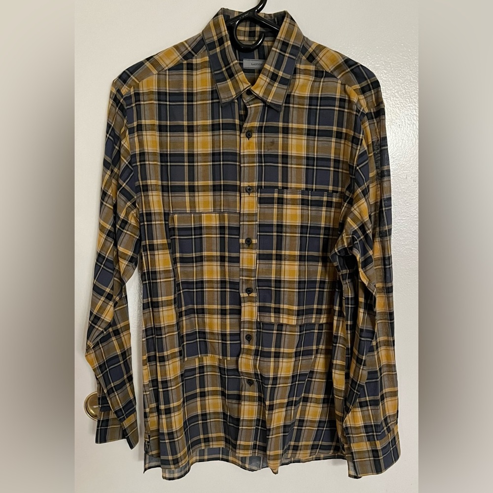 Lanvin Paris Plaid Long Sleeve Button Up Shirt Large Excellent Condition